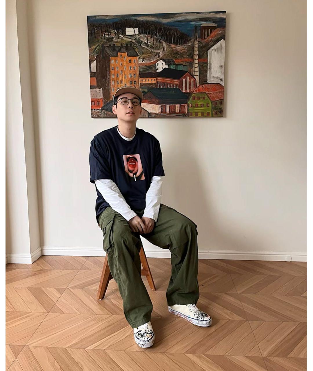 SUPREME Черная хлопковая футболка, фото 2