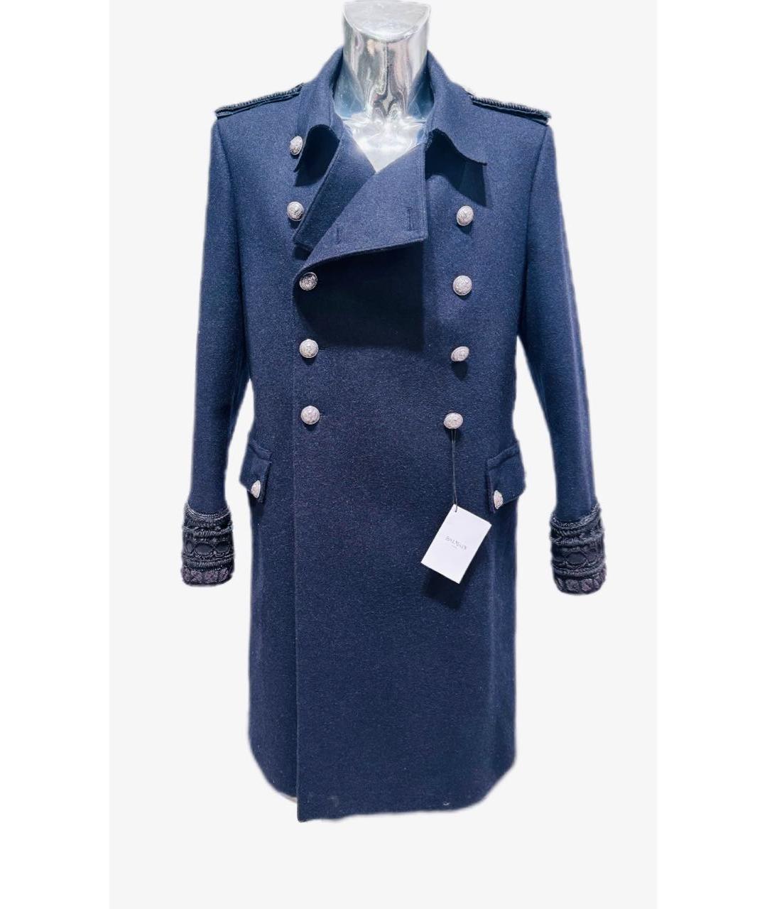 BALMAIN Темно-синее шерстяное пальто, фото 8