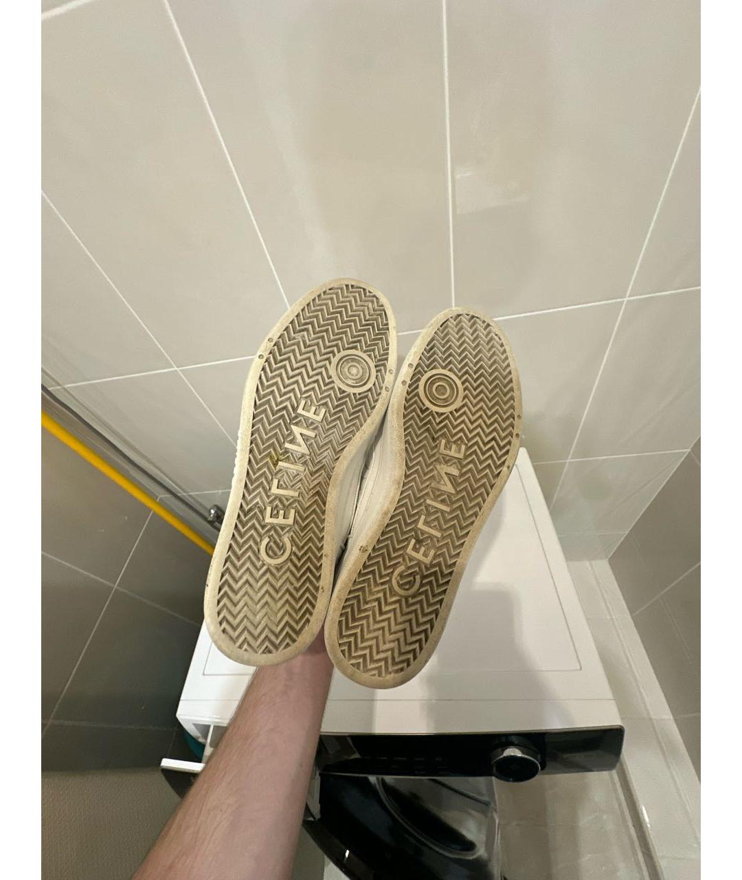 CELINE Белые кожаные низкие кроссовки / кеды, фото 5