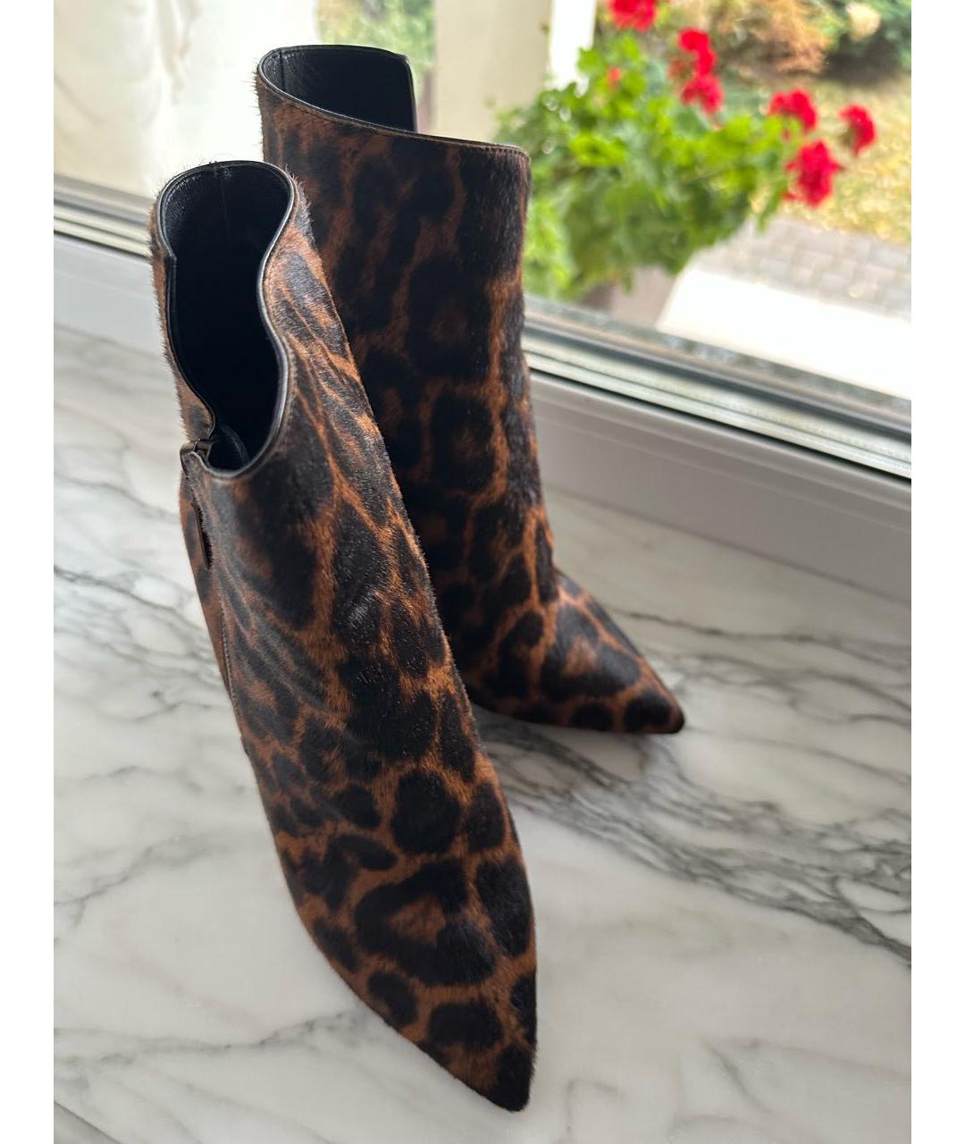 SAINT LAURENT Коричневые кожаные ботильоны, фото 2