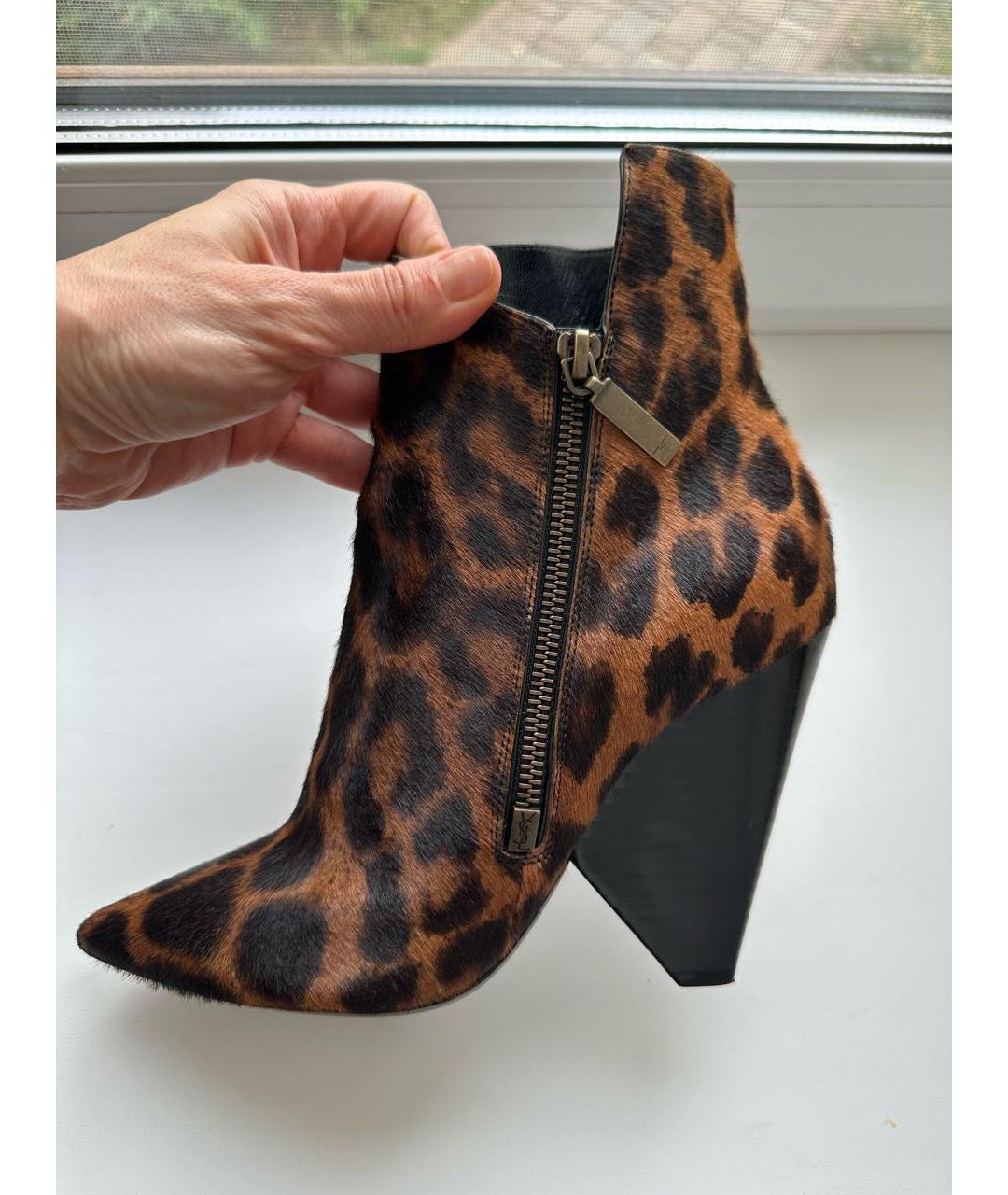 SAINT LAURENT Коричневые кожаные ботильоны, фото 7