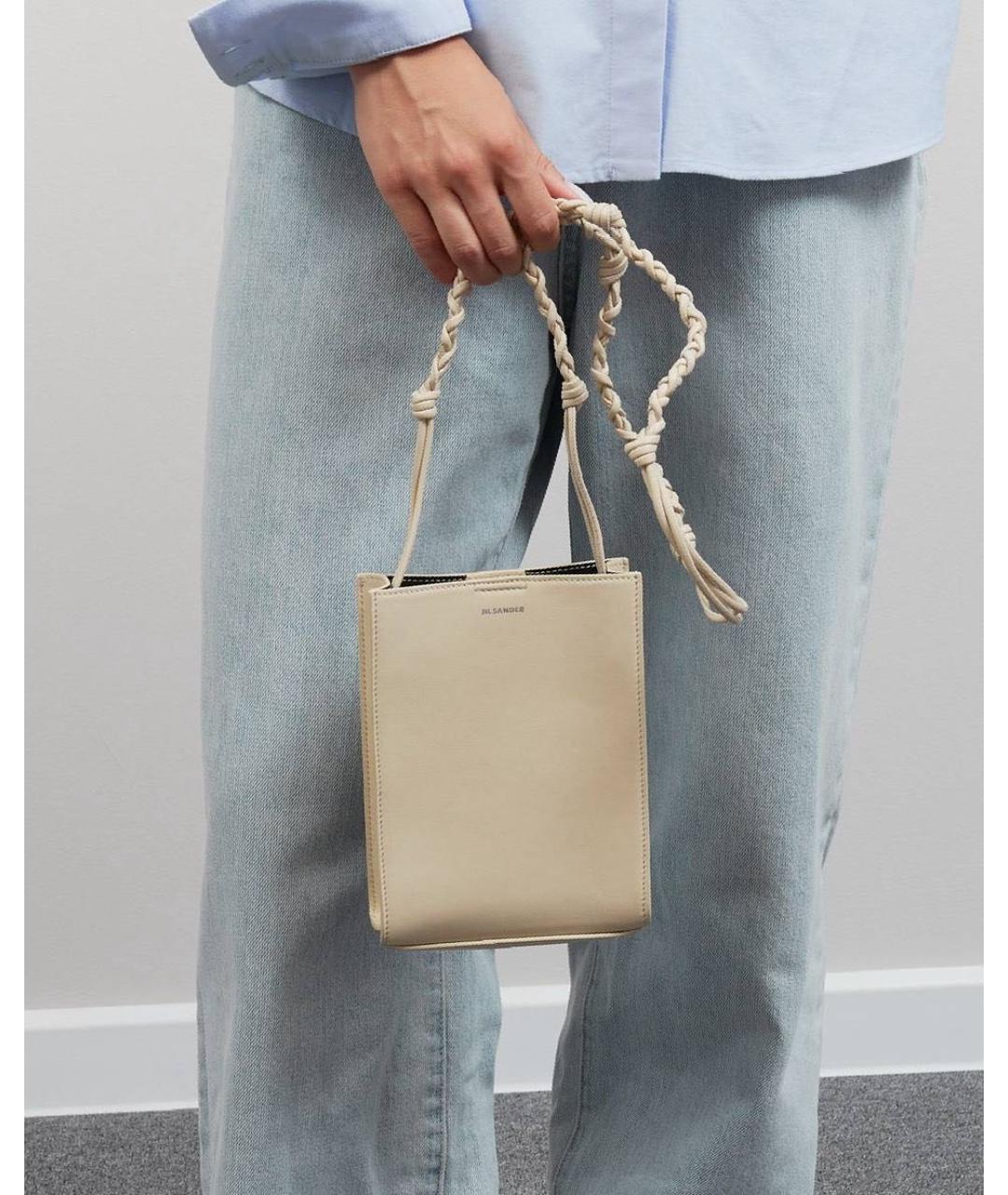 JIL SANDER Бежевая кожаная сумка через плечо, фото 2