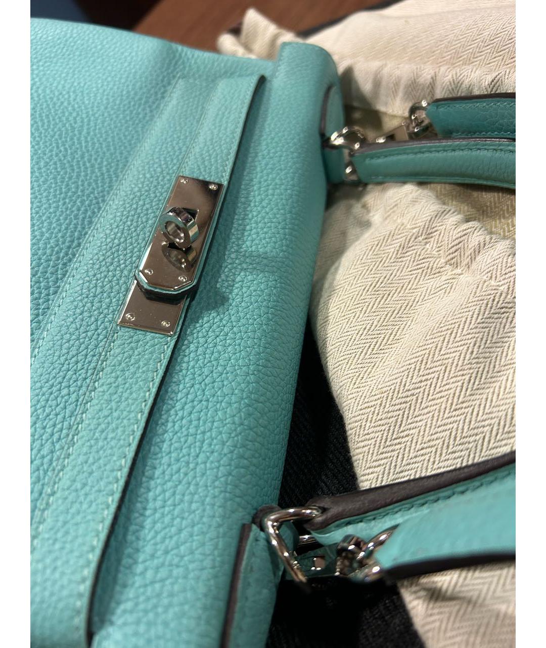 HERMES Бирюзовая кожаная сумка с короткими ручками, фото 8