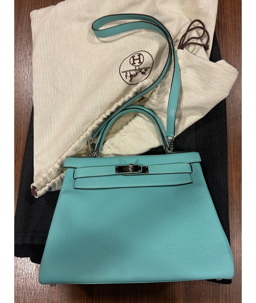 HERMES Бирюзовая кожаная сумка с короткими ручками, фото 9