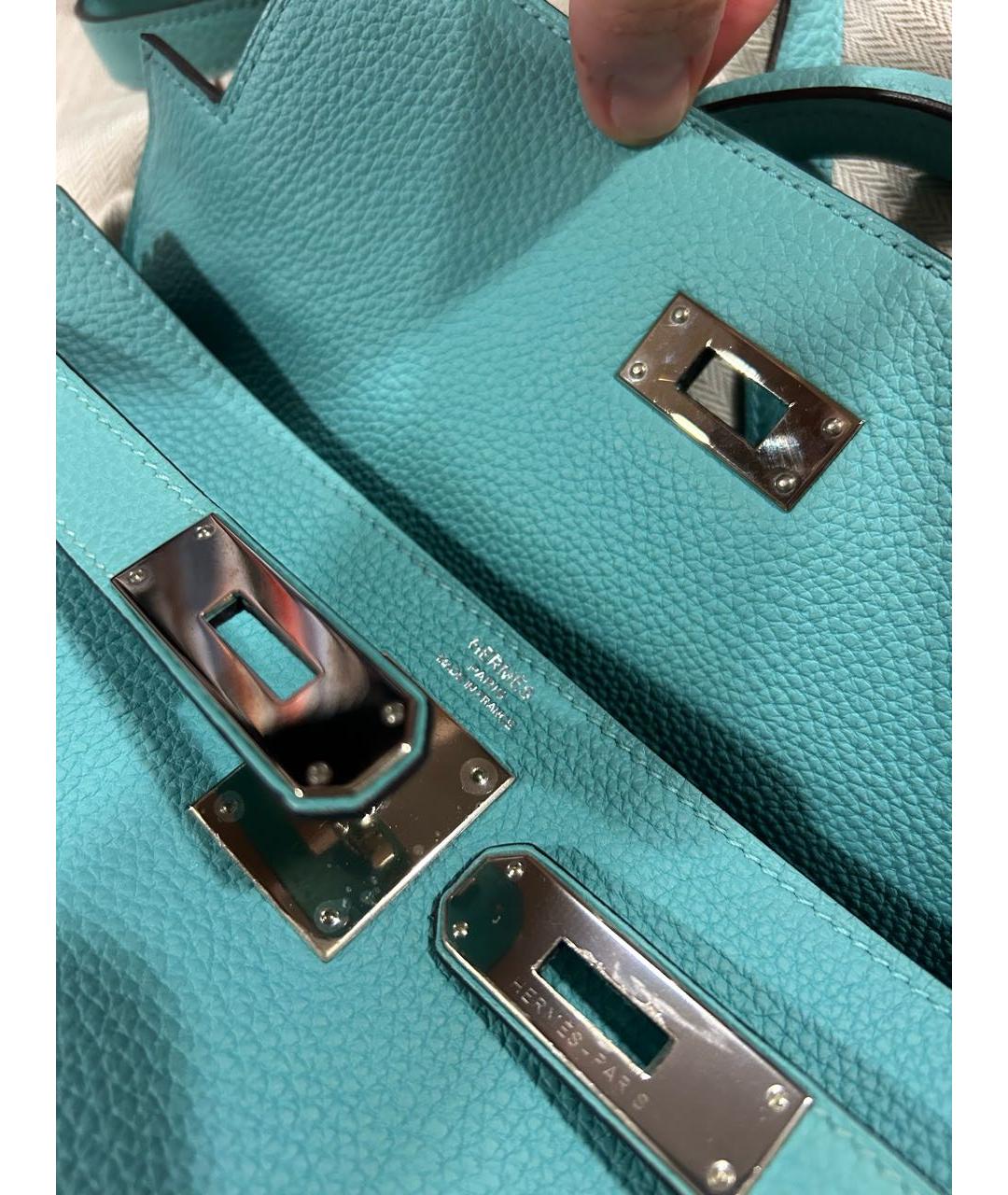 HERMES Бирюзовая кожаная сумка с короткими ручками, фото 5