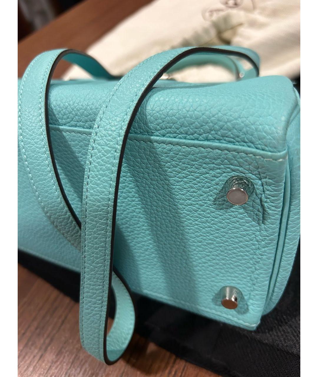 HERMES Бирюзовая кожаная сумка с короткими ручками, фото 7