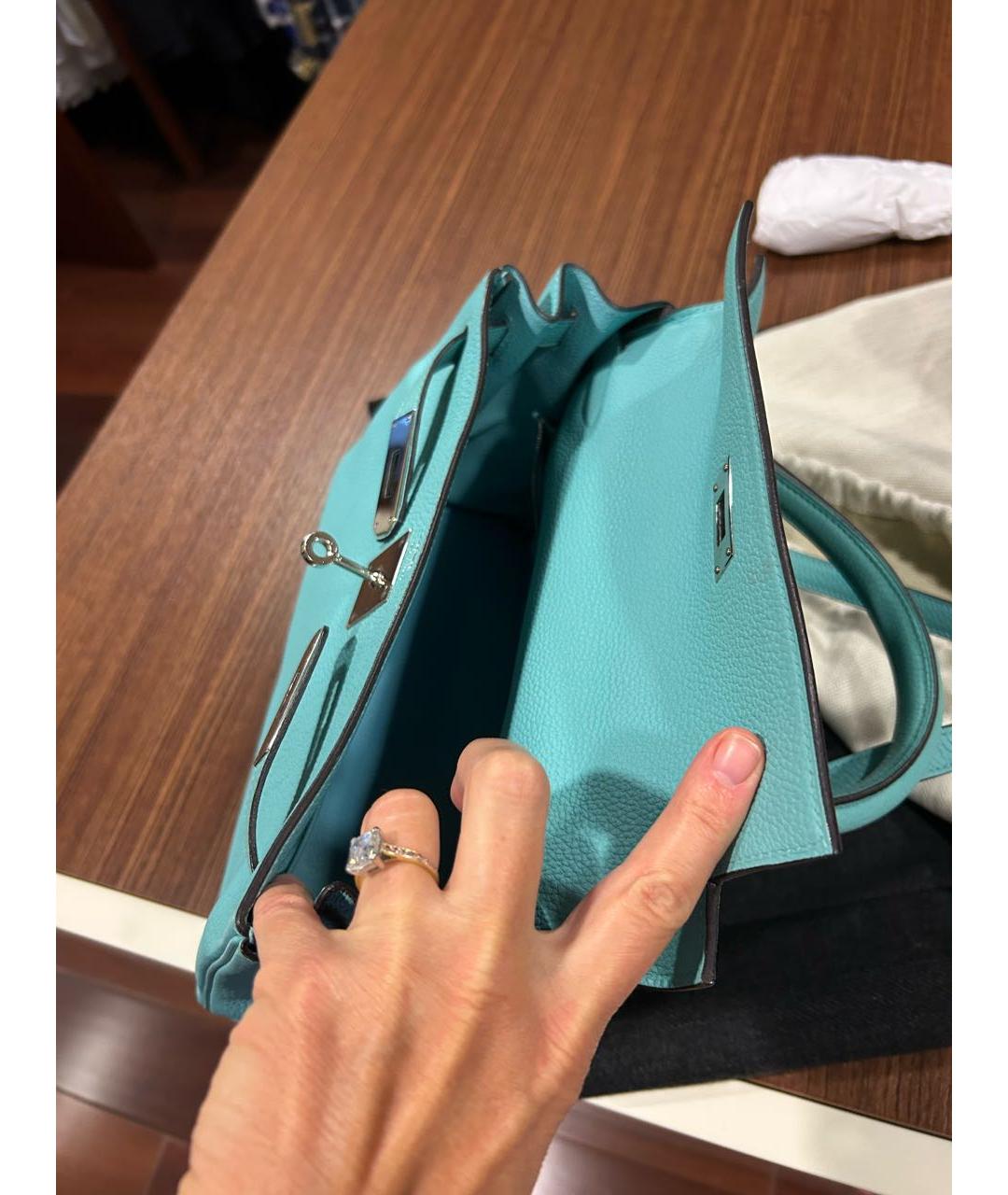 HERMES Бирюзовая кожаная сумка с короткими ручками, фото 4