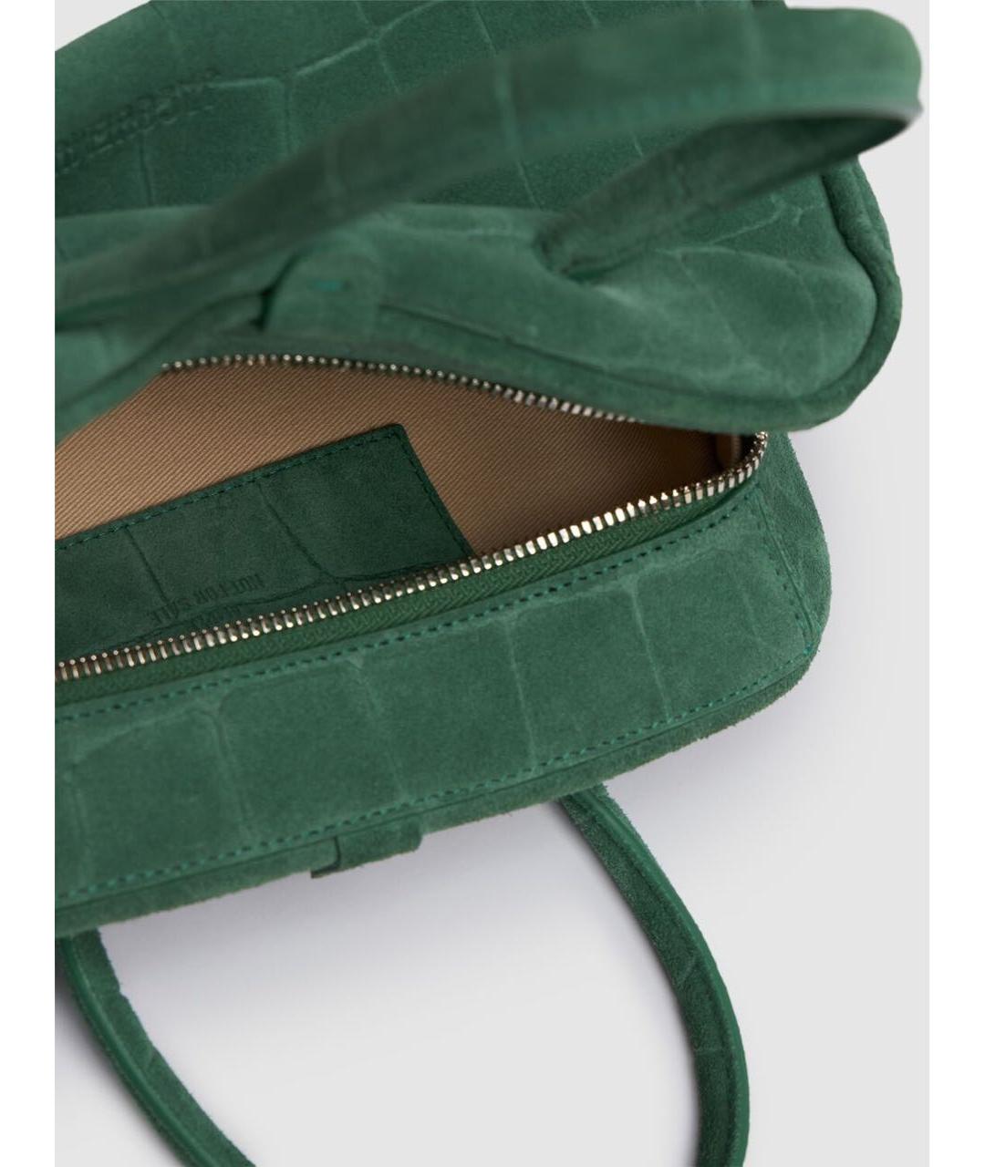 JACQUEMUS Зеленая замшевая сумка с короткими ручками, фото 5