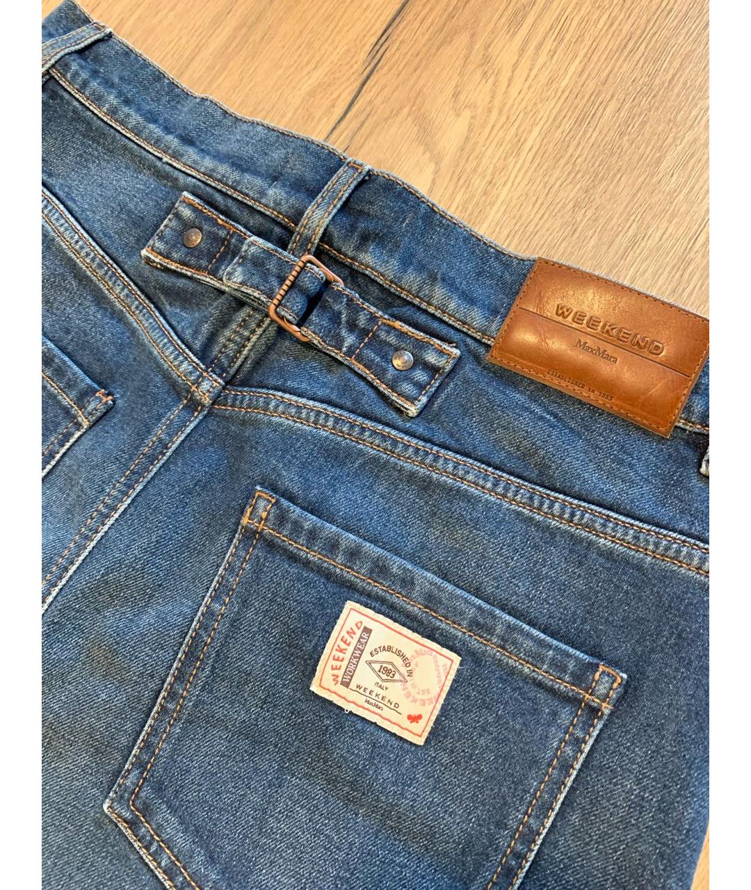 WEEKEND MAX MARA Синяя хлопко-эластановая юбка миди, фото 7
