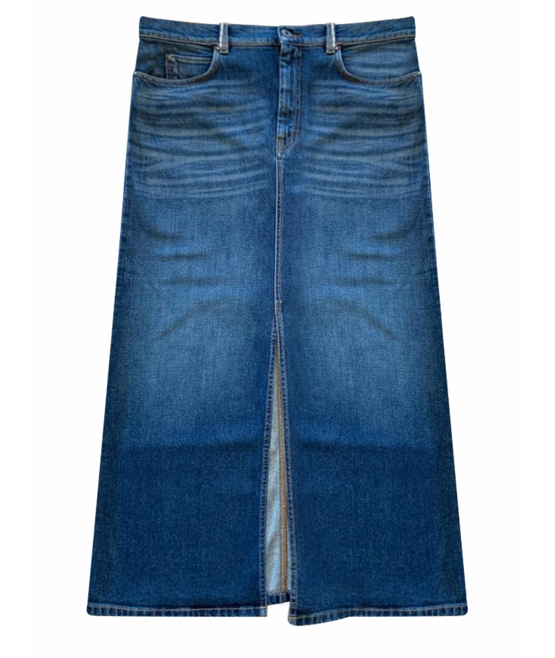 WEEKEND MAX MARA Синяя хлопко-эластановая юбка миди, фото 1