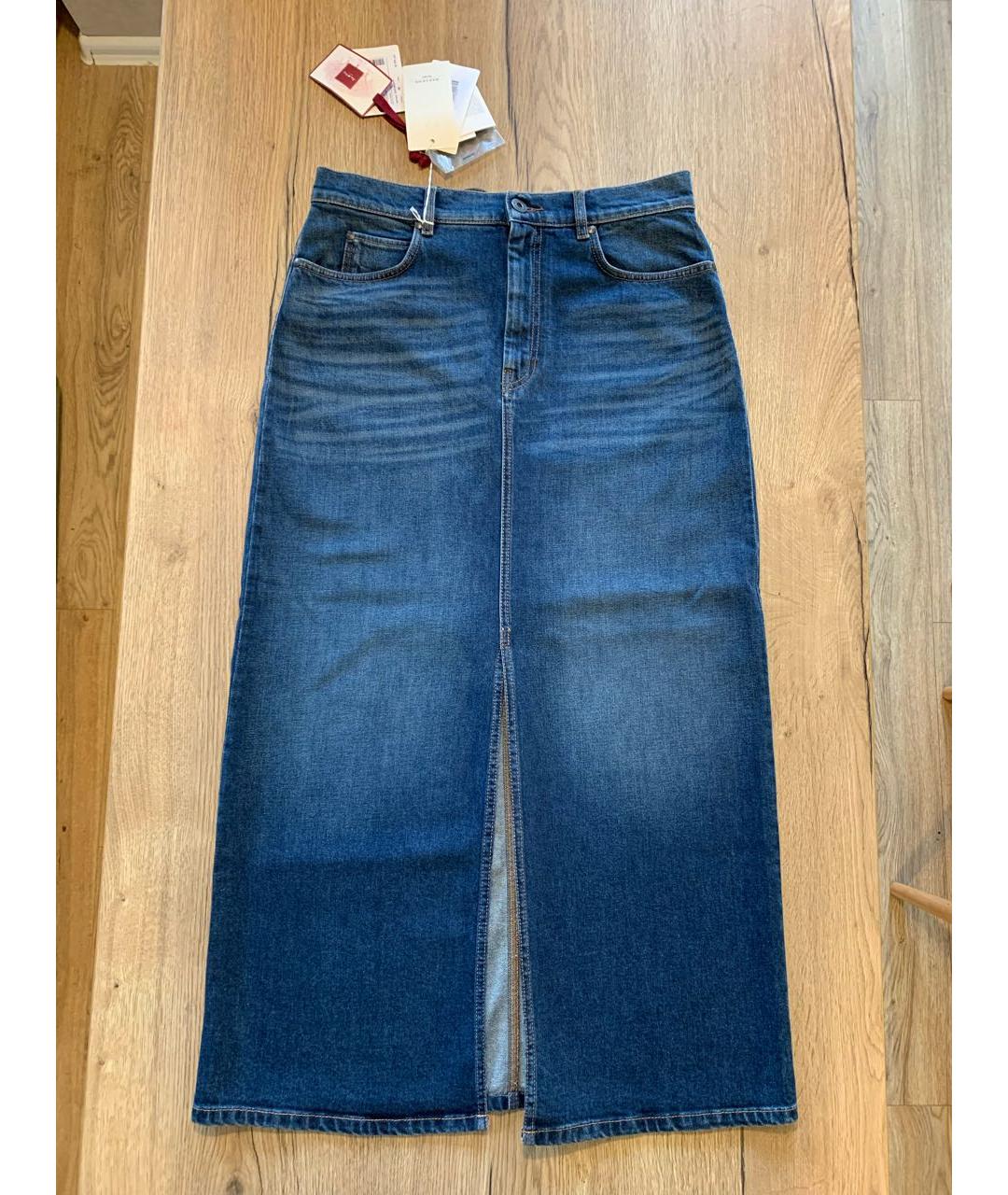WEEKEND MAX MARA Синяя хлопко-эластановая юбка миди, фото 9