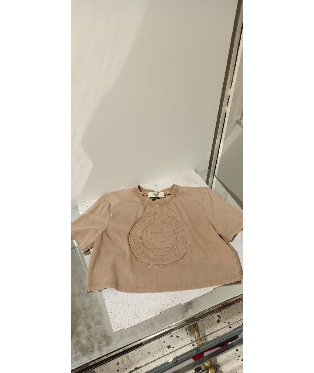 FENDI Бежевая хлопковая футболка, фото 4