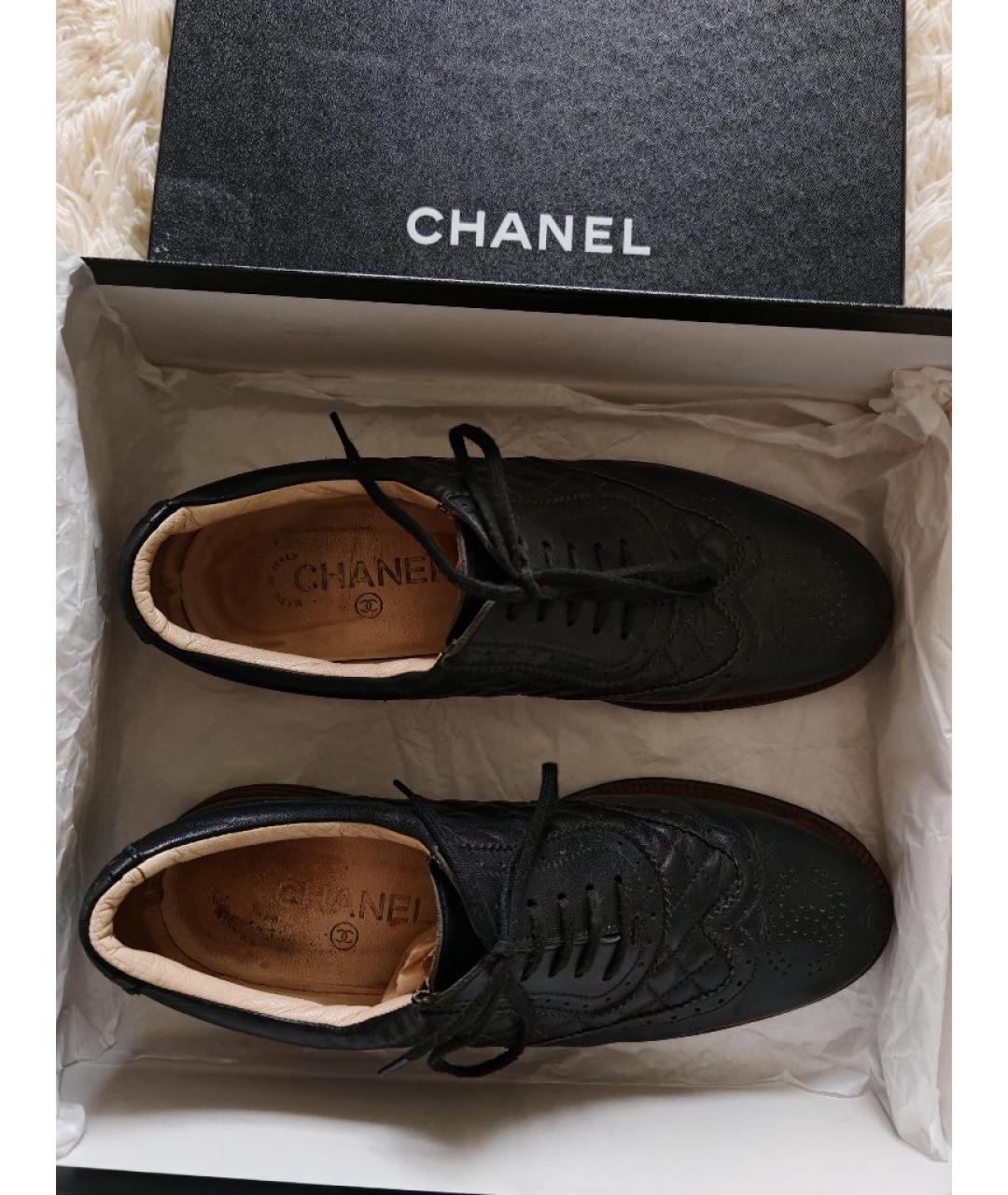 CHANEL Черные кожаные брогги и оксфорды, фото 5