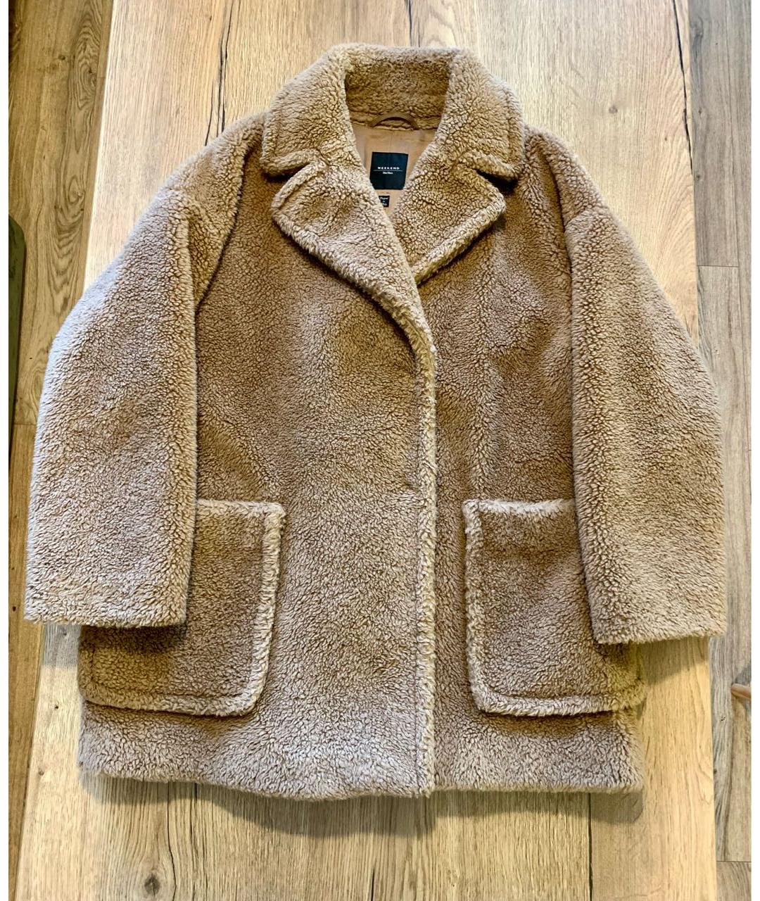 WEEKEND MAX MARA Бежевая шерстяная шуба, фото 9