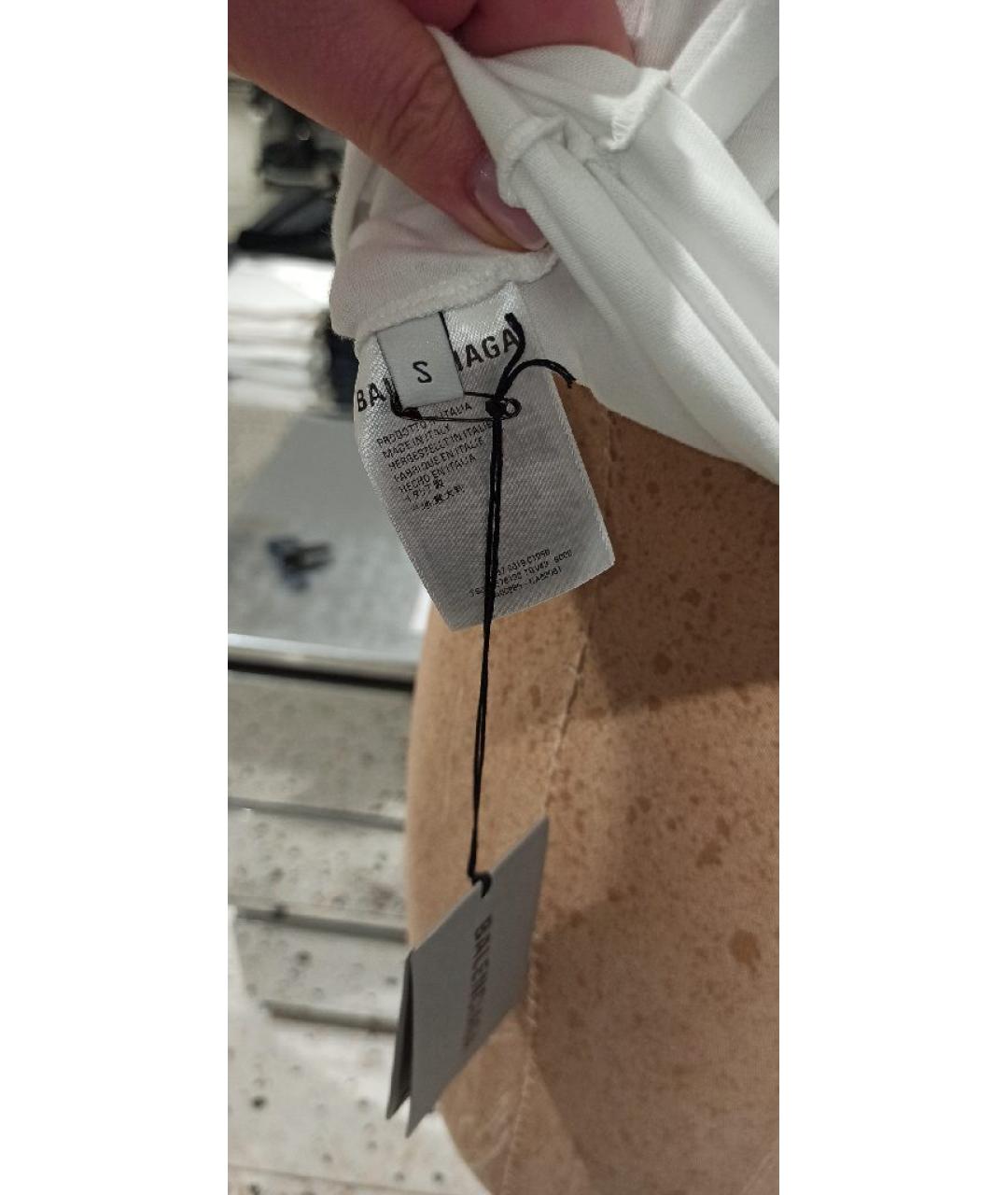 BALENCIAGA Белая хлопковая футболка, фото 4