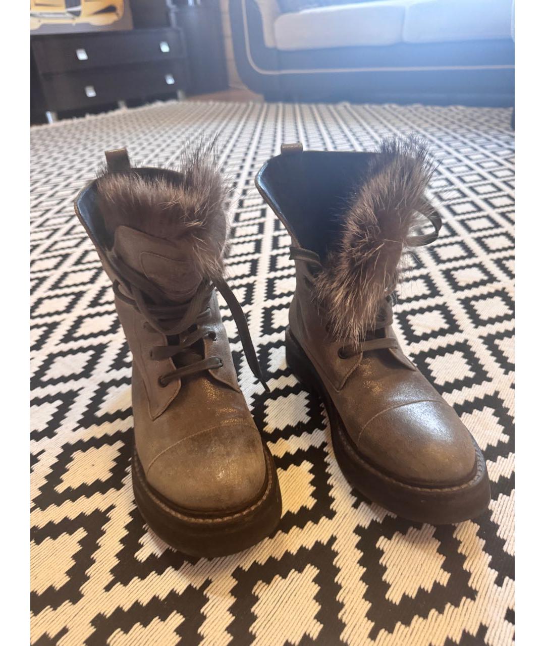 BRUNELLO CUCINELLI Бежевые кожаные полусапоги, фото 3