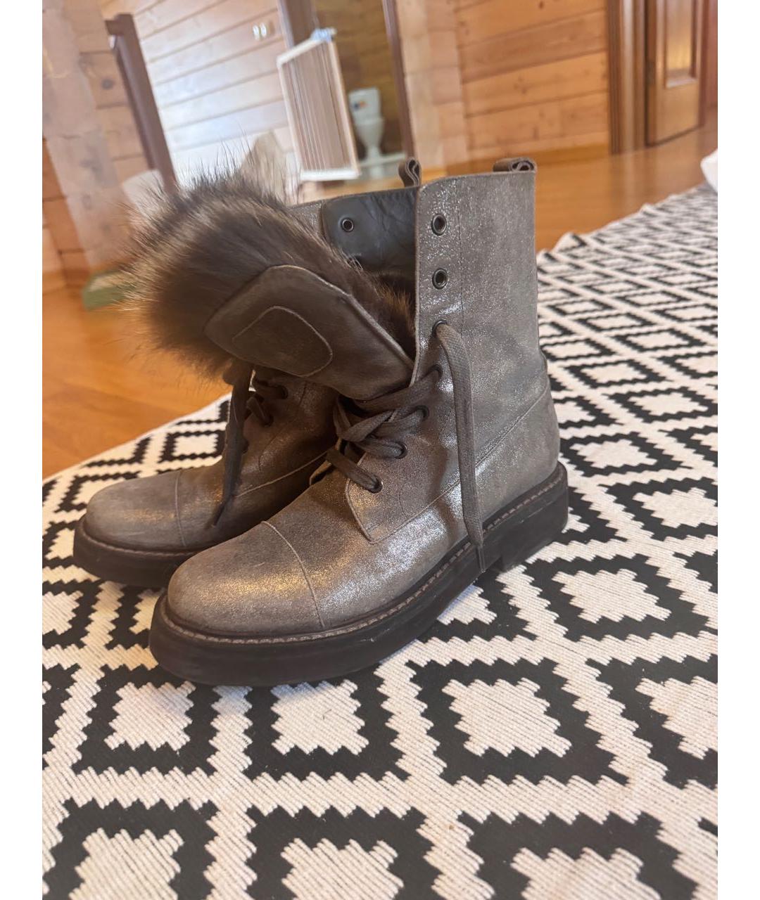 BRUNELLO CUCINELLI Бежевые кожаные полусапоги, фото 4