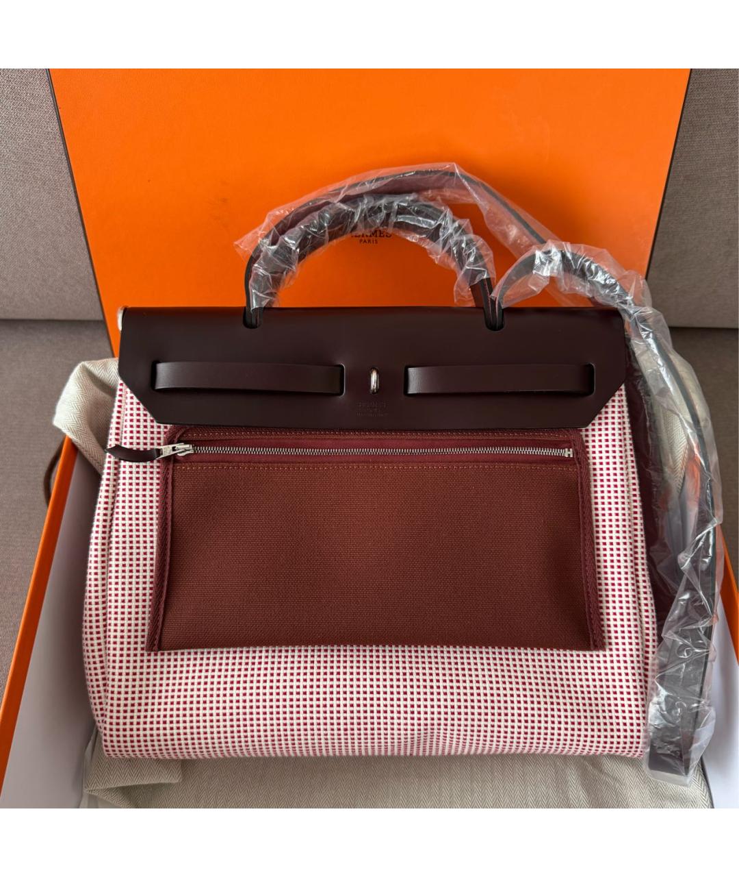 HERMES Бордовая тканевая сумка через плечо, фото 3