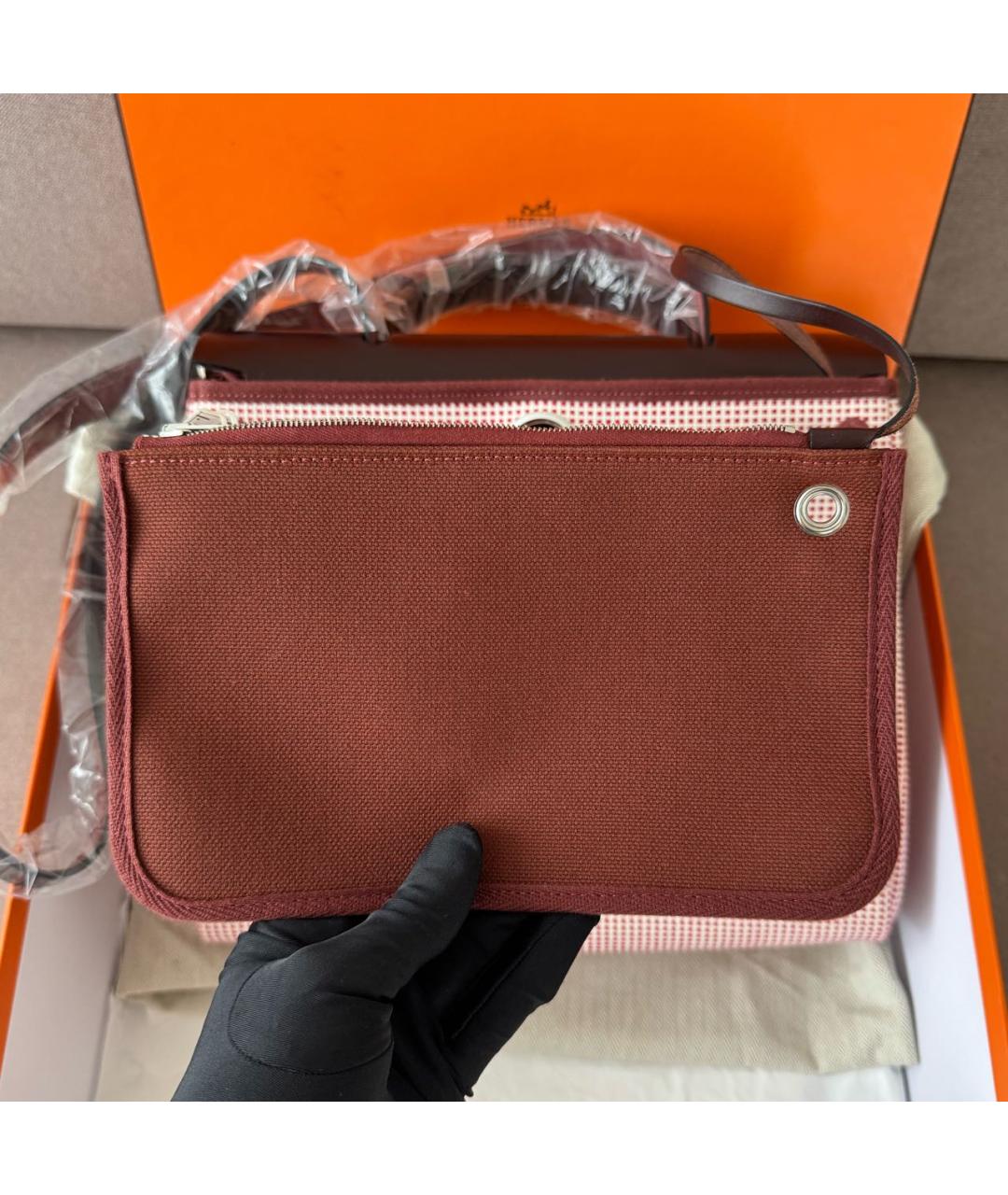 HERMES Бордовая тканевая сумка через плечо, фото 5