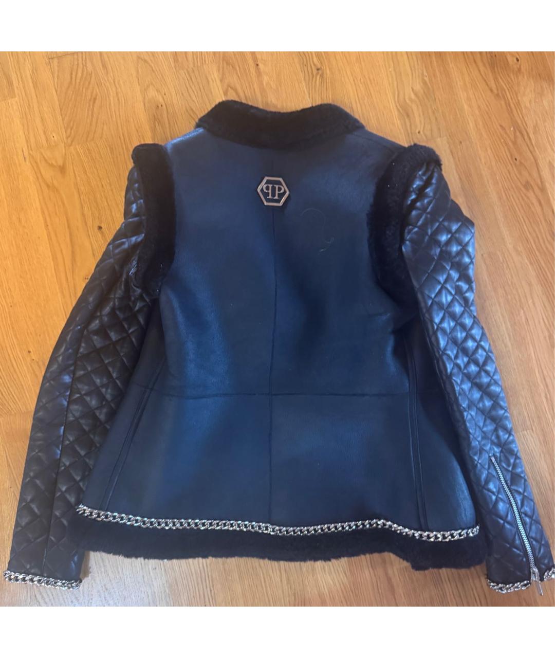 PHILIPP PLEIN Черная кожаная дубленка, фото 2
