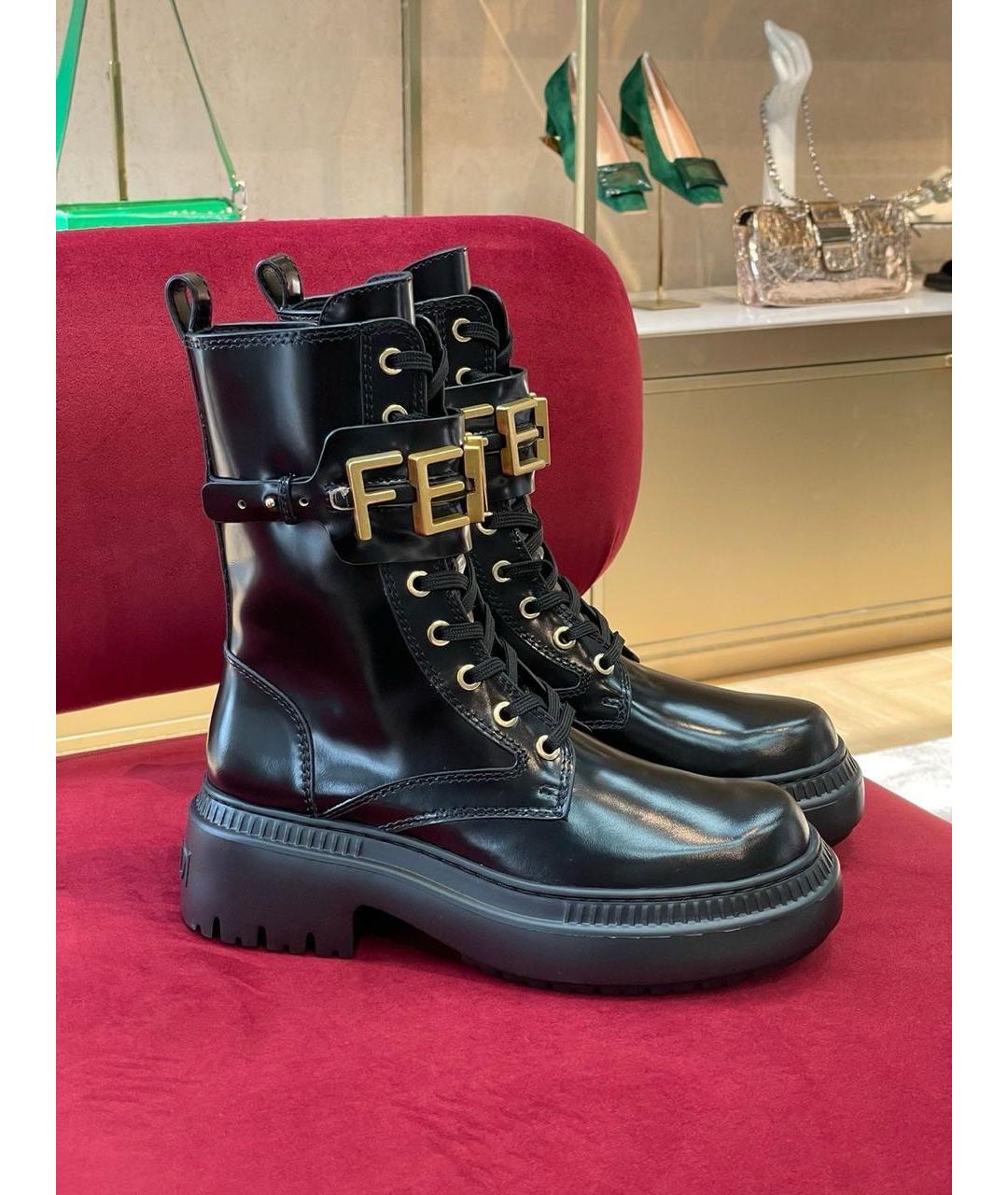 FENDI Черные кожаные ботинки, фото 4