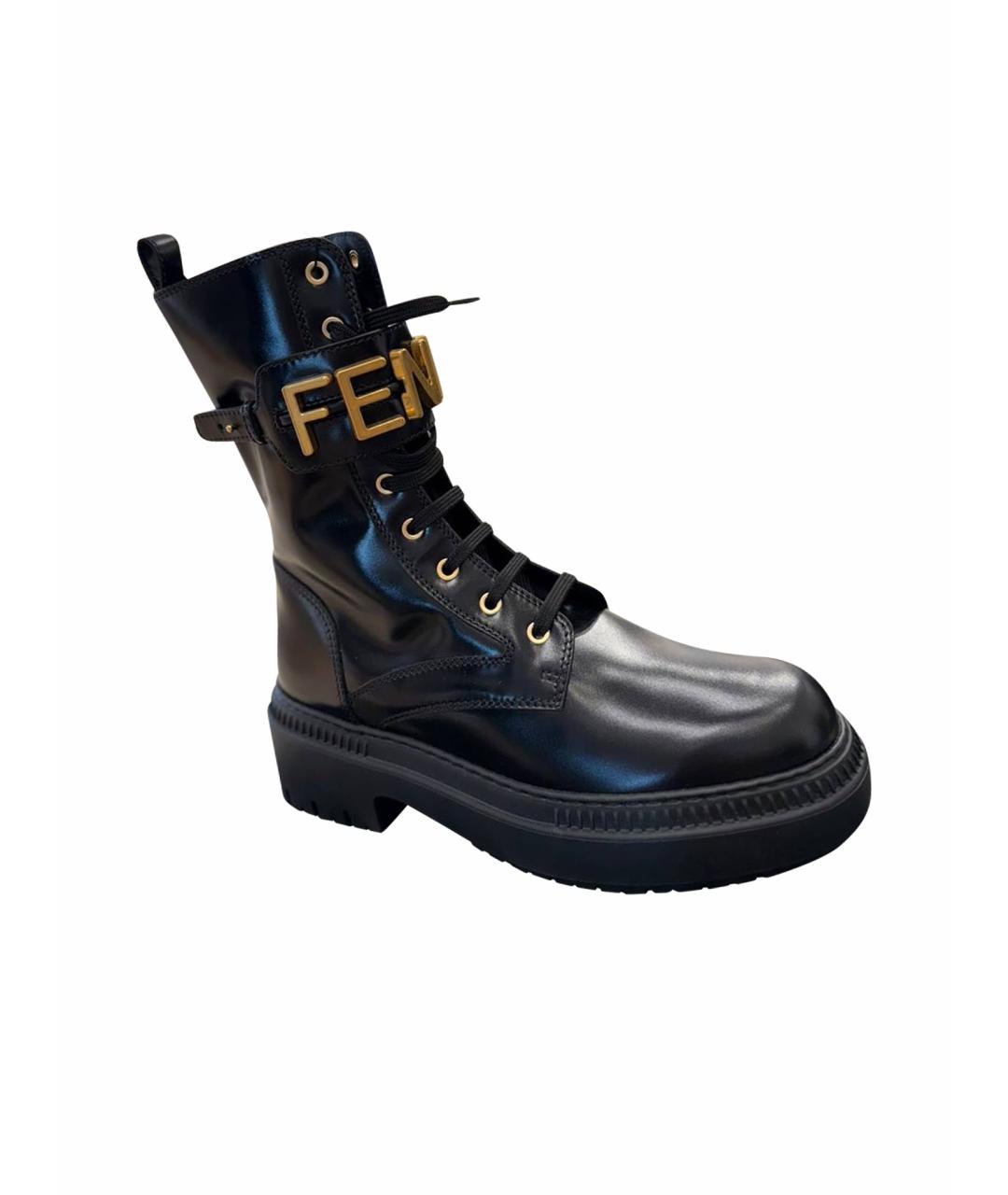 FENDI Черные кожаные ботинки, фото 1