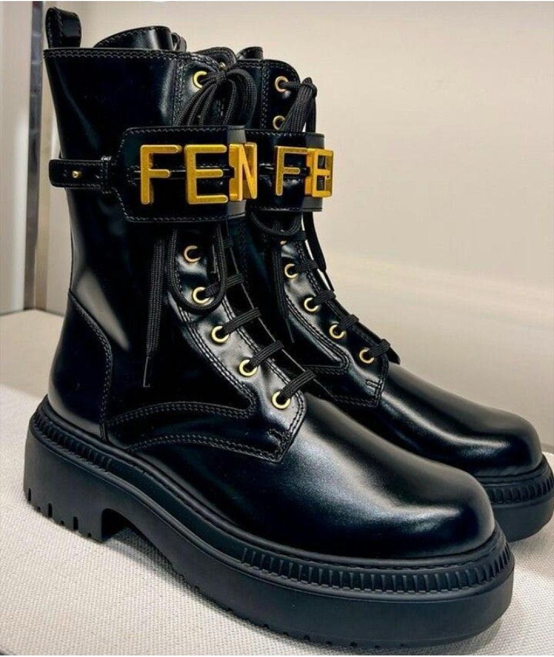 FENDI Черные кожаные ботинки, фото 6