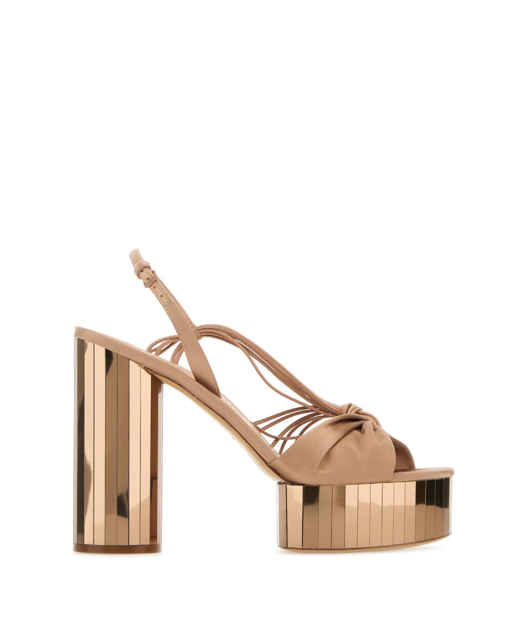 FERRAGAMO Золотые текстильные босоножки, фото 1