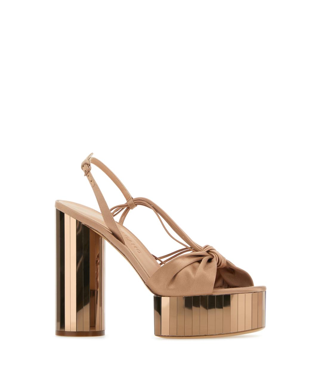 FERRAGAMO Золотые текстильные босоножки, фото 2