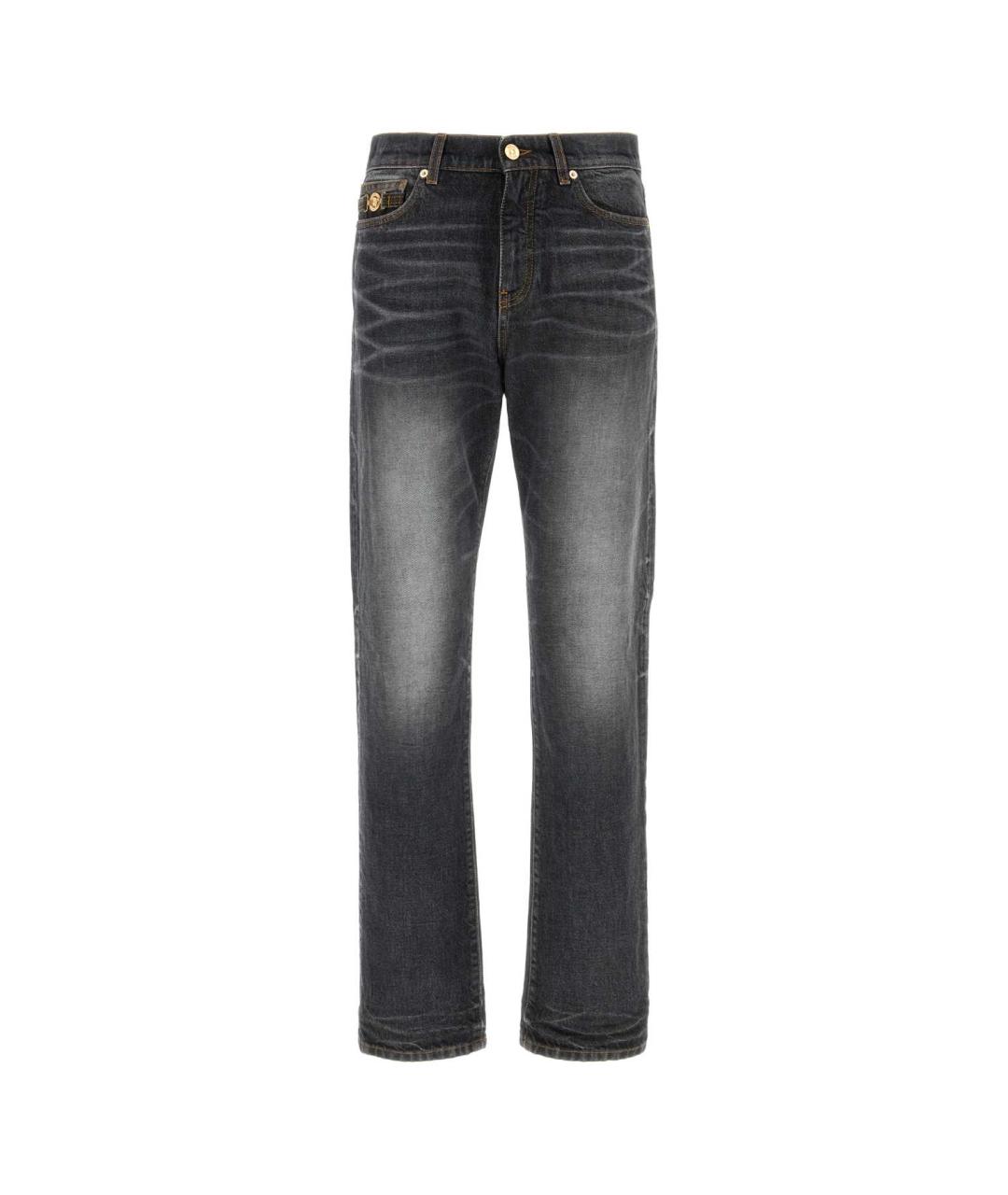 VERSACE Черные хлопковые прямые джинсы, фото 1