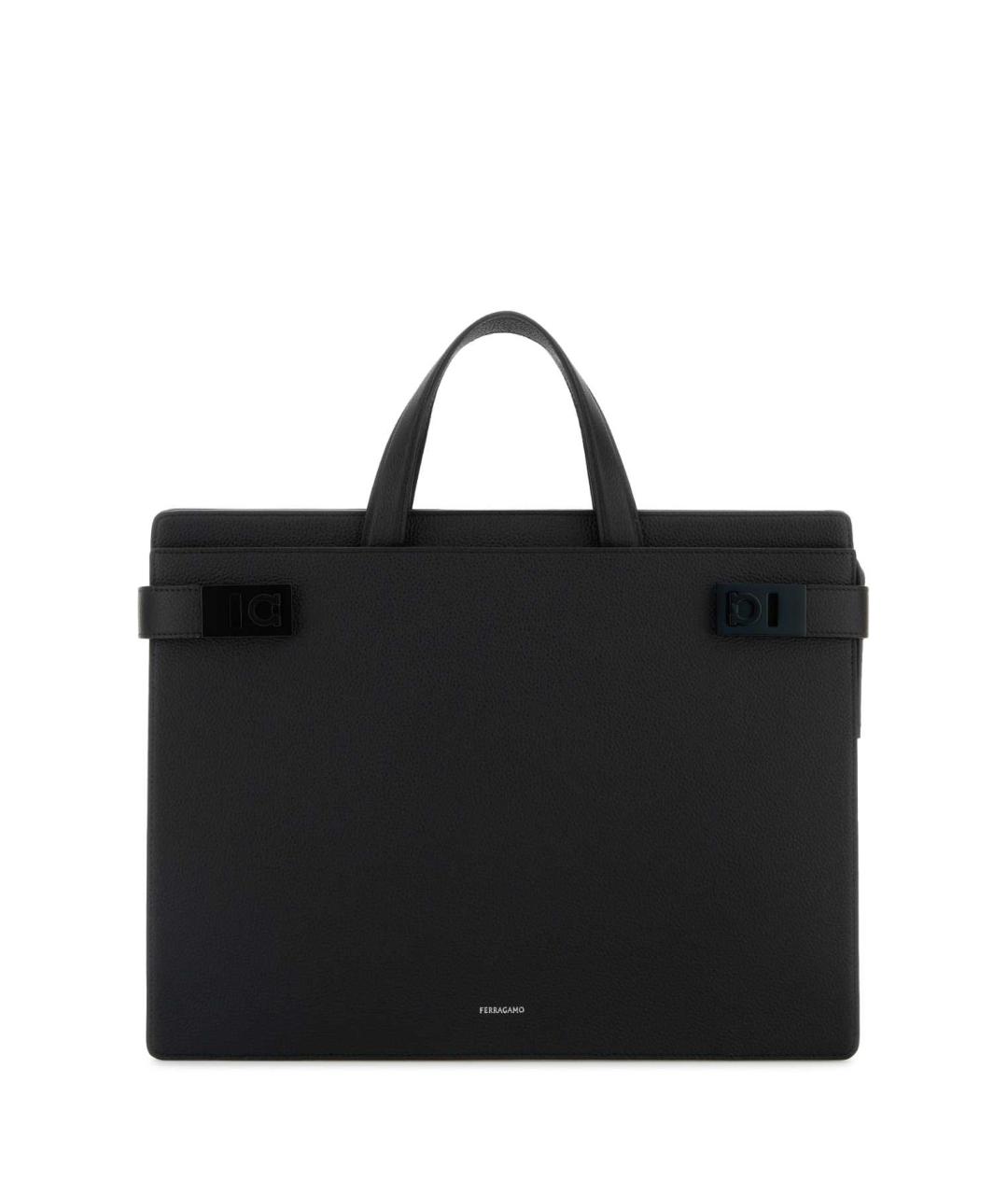 FERRAGAMO Черный кожаный портфель, фото 1