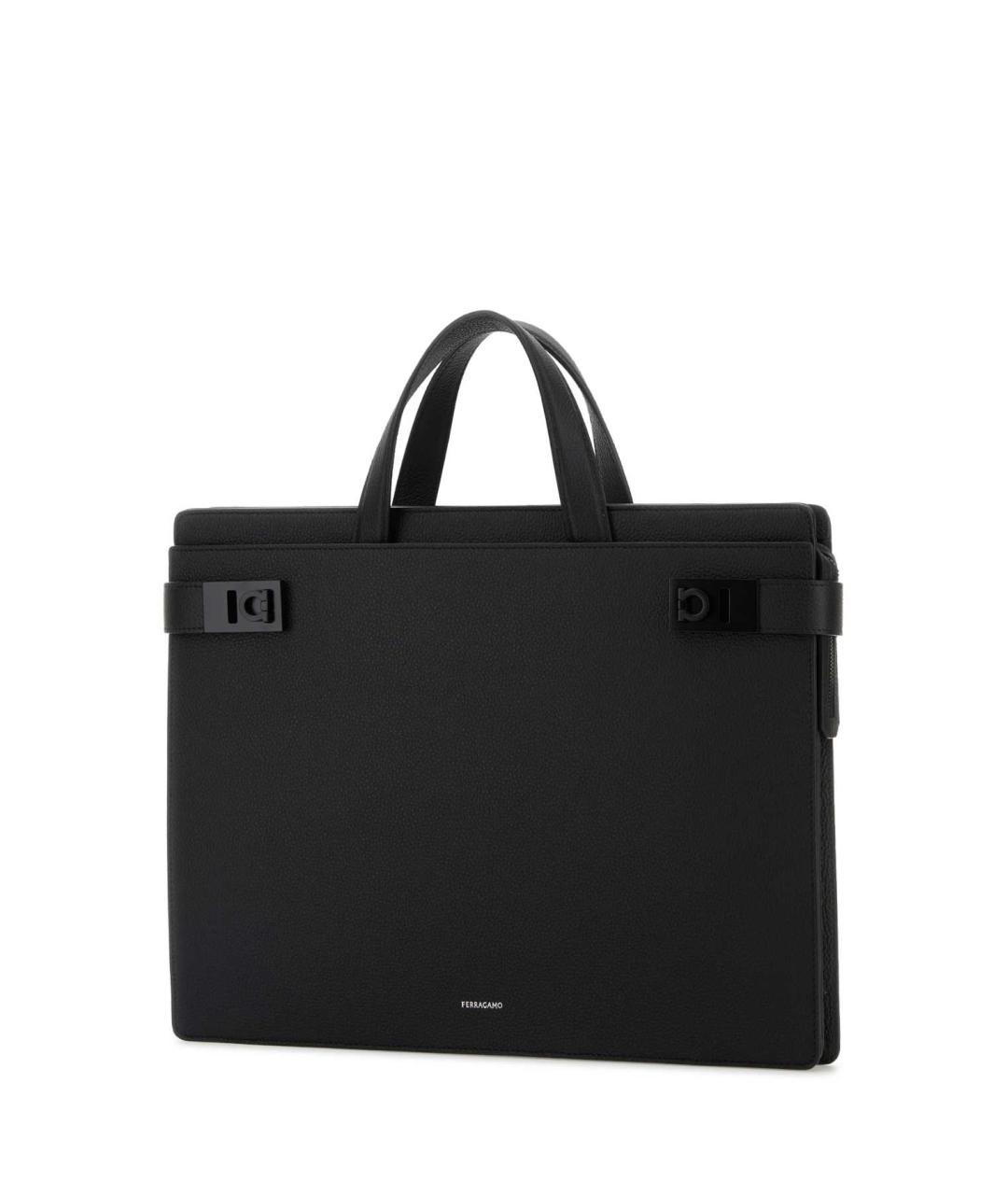 FERRAGAMO Черный кожаный портфель, фото 2