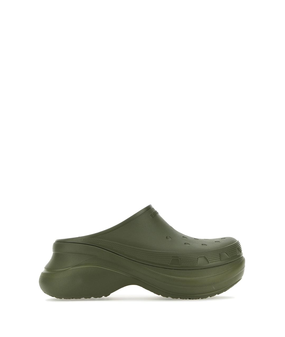 BALENCIAGA Хаки резиновые шлепанцы, фото 1