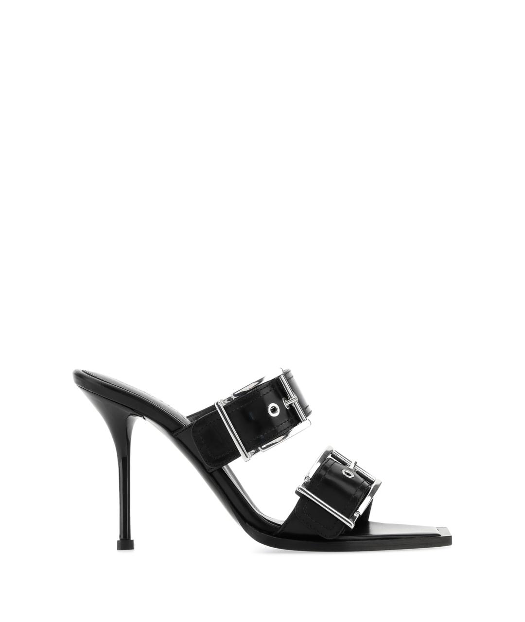 ALEXANDER MCQUEEN Черные кожаные босоножки, фото 1