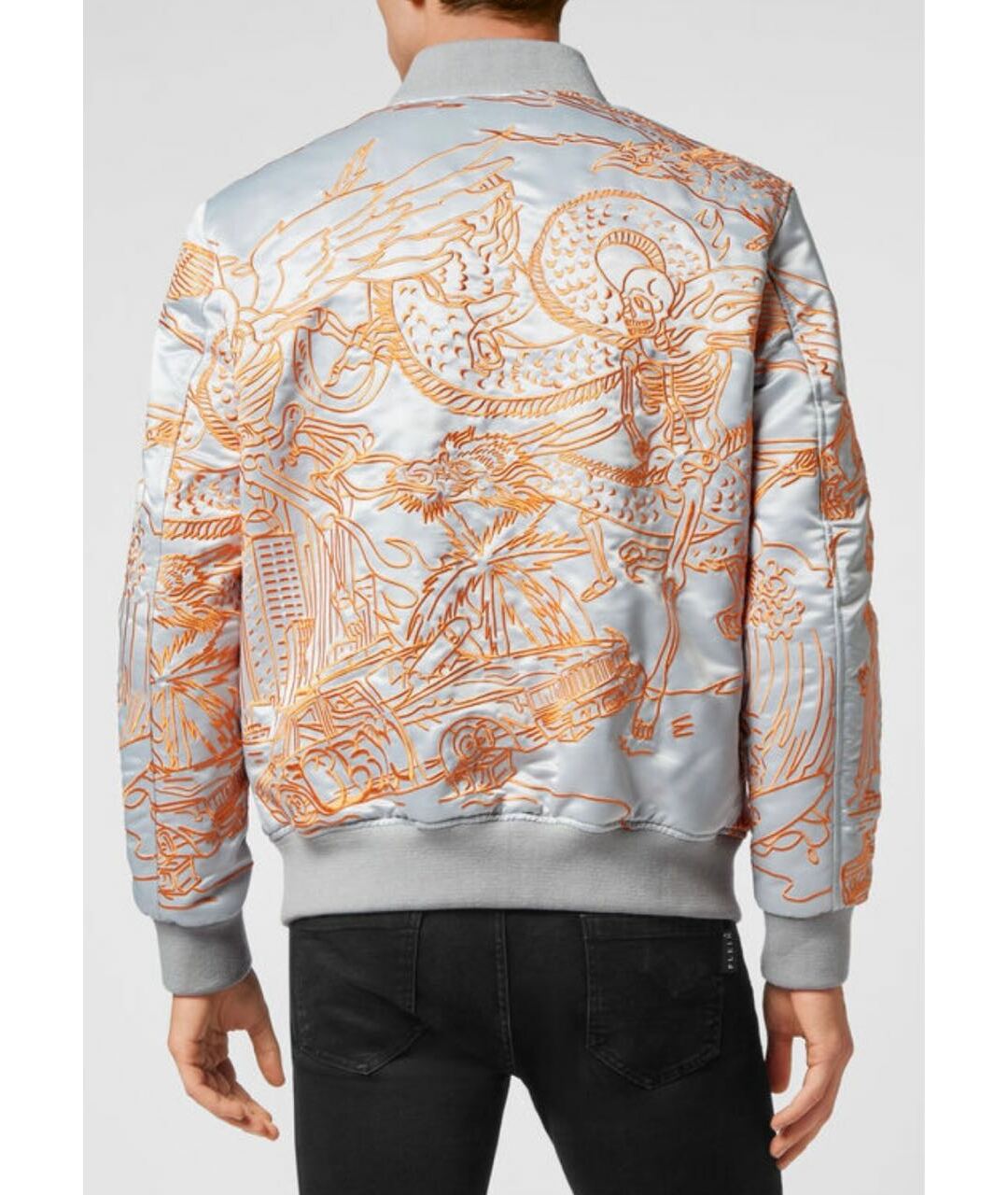 PHILIPP PLEIN Серая шелковая куртка, фото 2