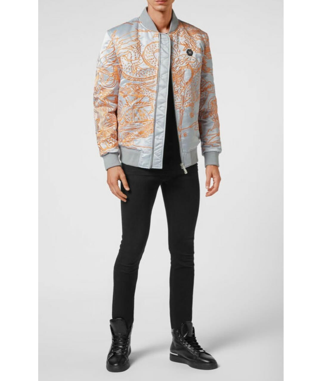 PHILIPP PLEIN Серая шелковая куртка, фото 3