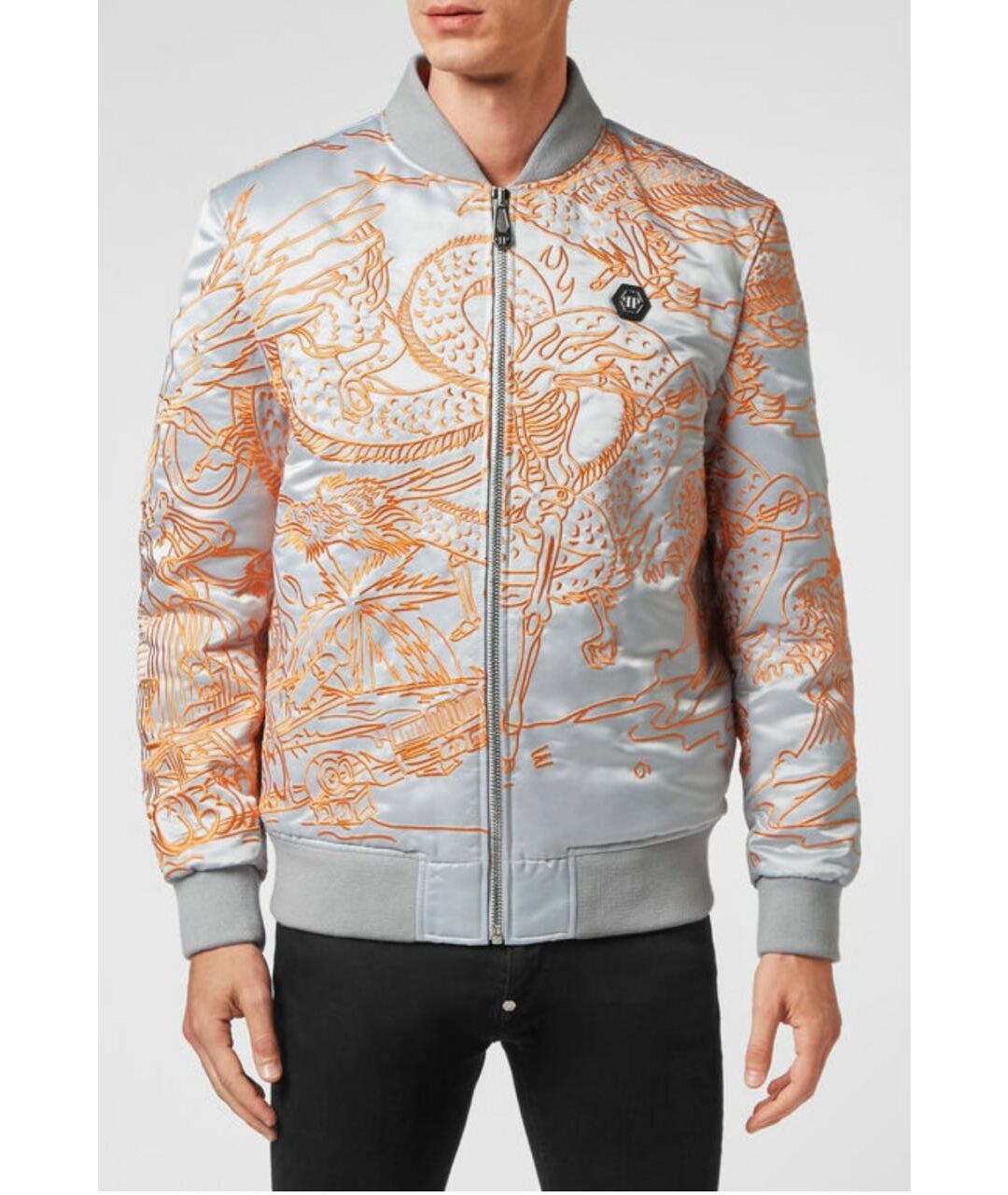 PHILIPP PLEIN Серая шелковая куртка, фото 4