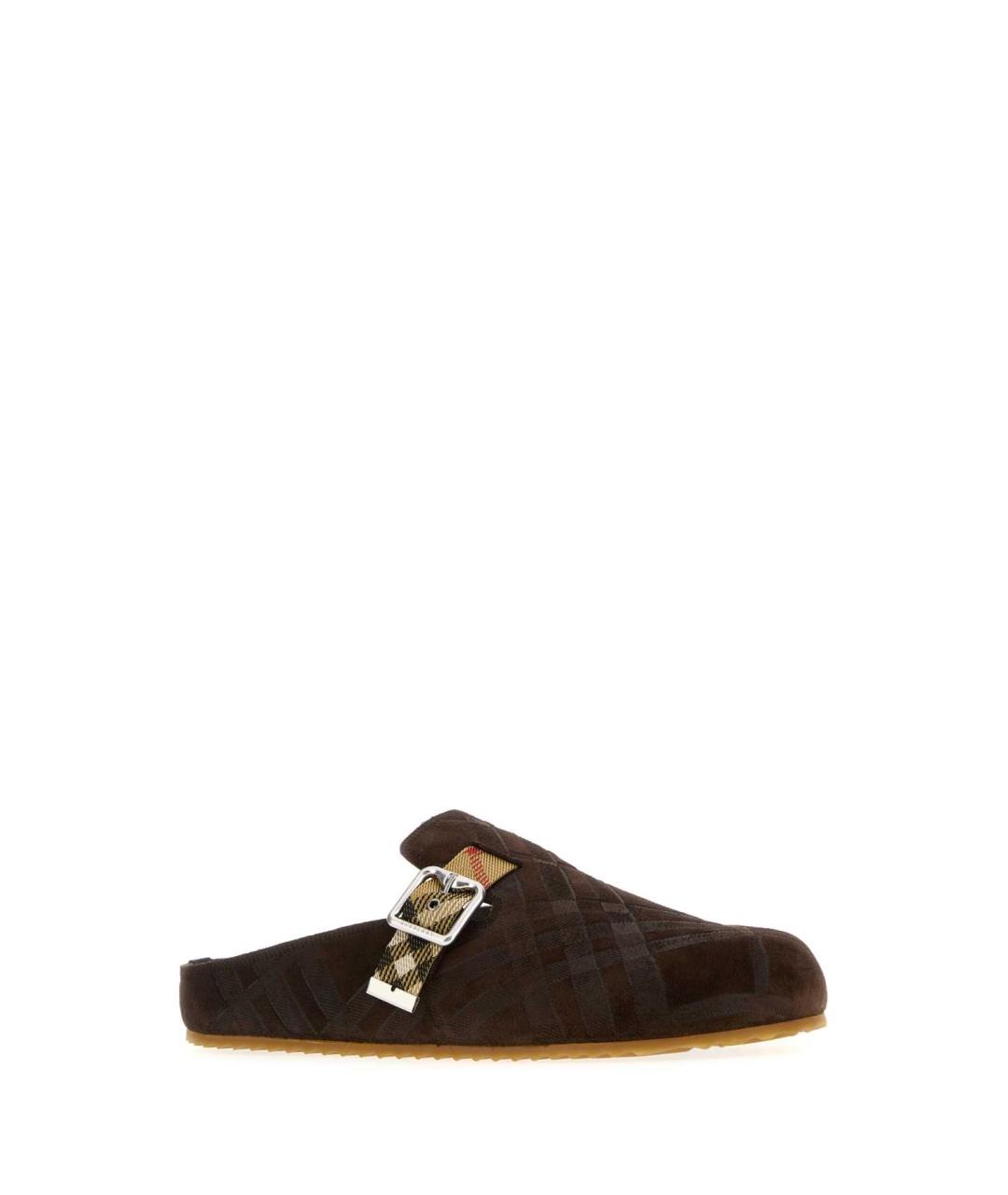 BURBERRY Коричневые замшевые шлепанцы, фото 2
