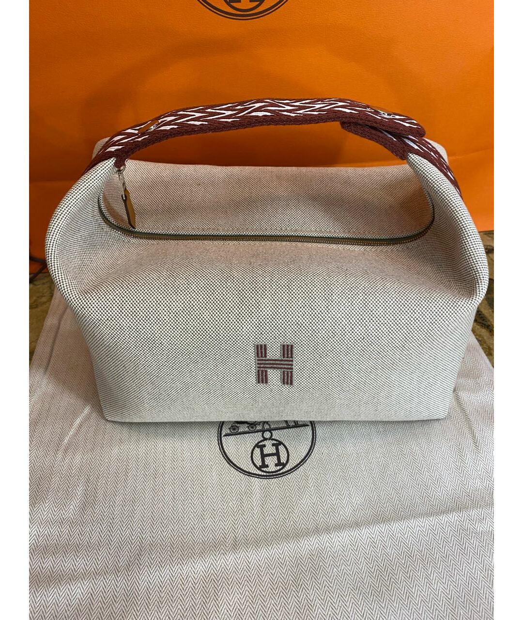 HERMES Серая хлопковая косметичка, фото 5