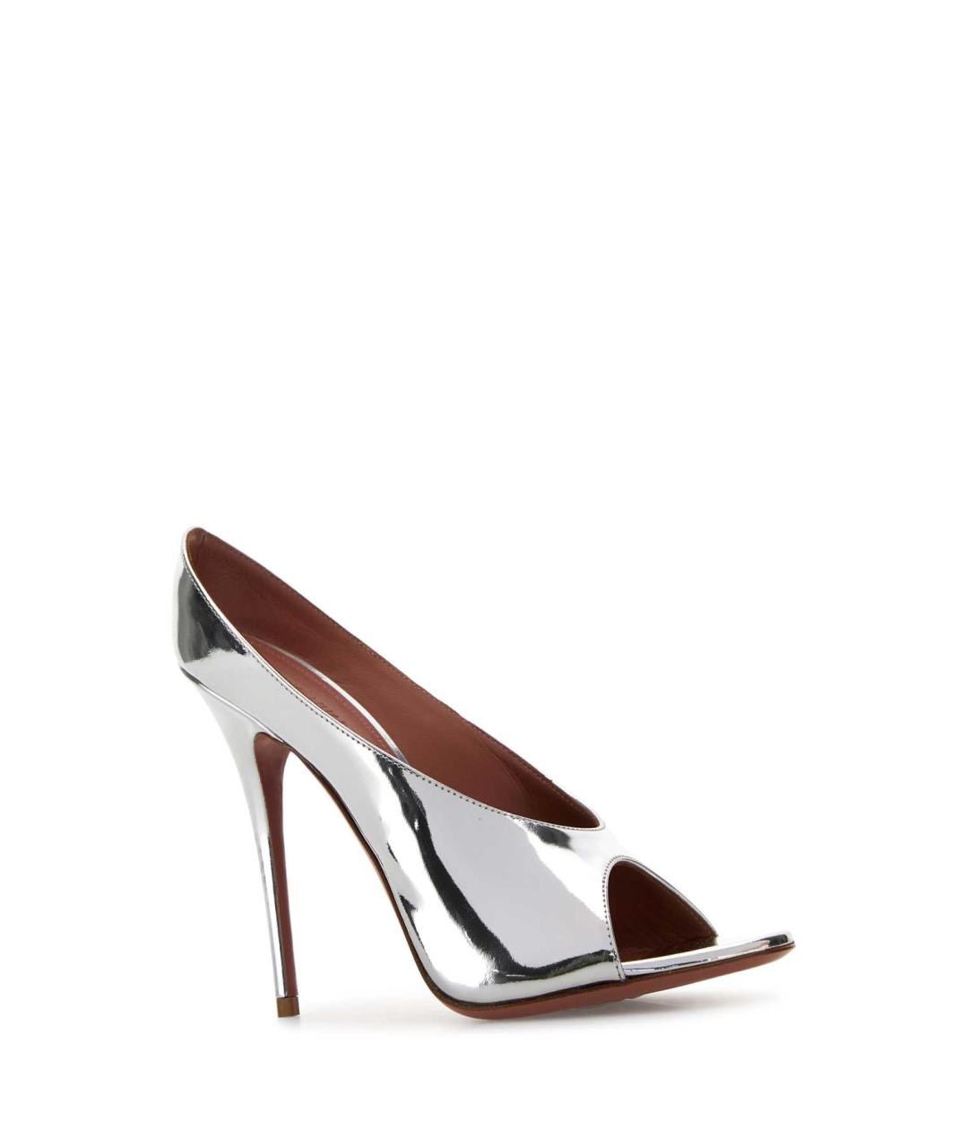 Amina Muaddi Серебряные кожаные мюли, фото 2