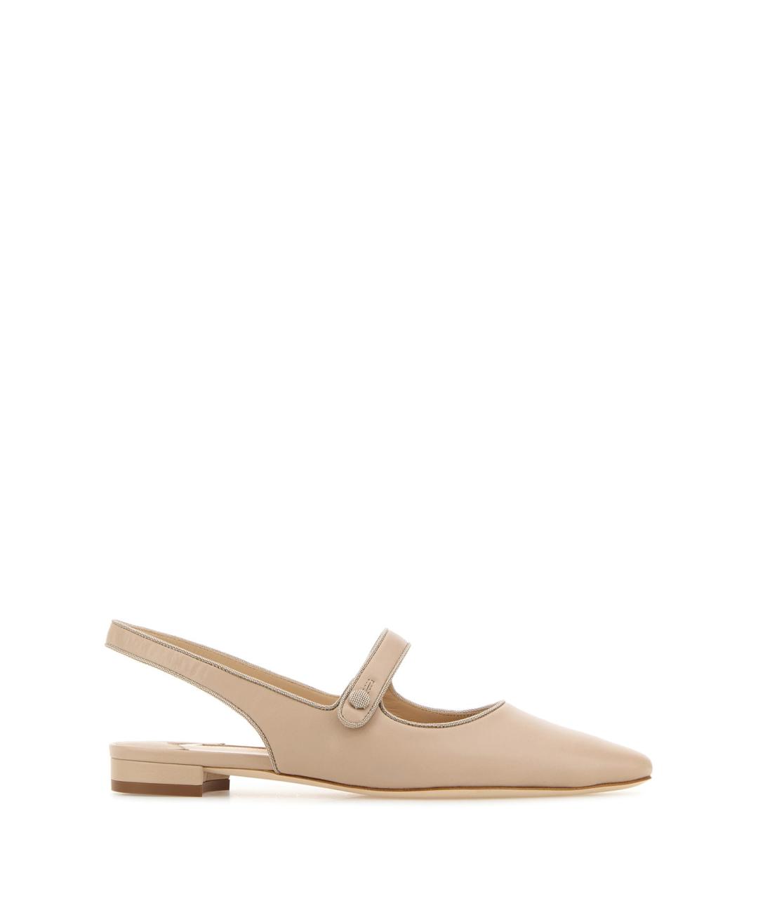 MANOLO BLAHNIK Бежевые кожаные балетки, фото 1