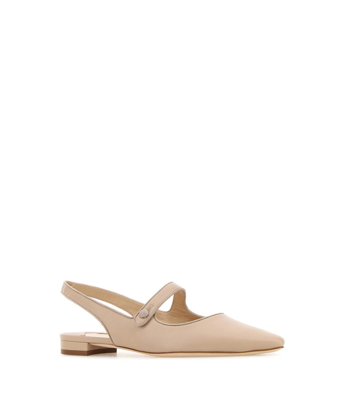 MANOLO BLAHNIK Бежевые кожаные балетки, фото 2
