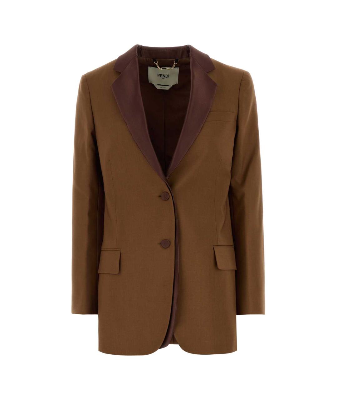 FENDI Коричневый шерстяной жакет/пиджак, фото 1