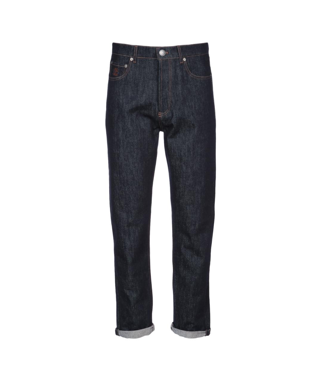 BRUNELLO CUCINELLI Синие хлопковые прямые джинсы, фото 1