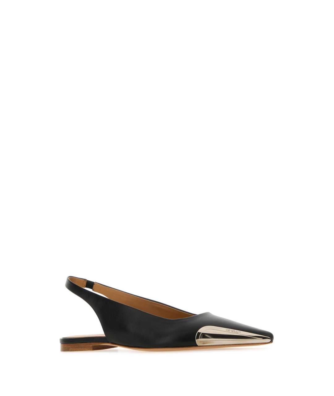 OFF-WHITE Черные кожаные балетки, фото 2