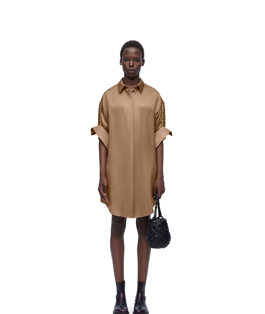 LOEWE Бежевое шелковое повседневное платье, фото 2