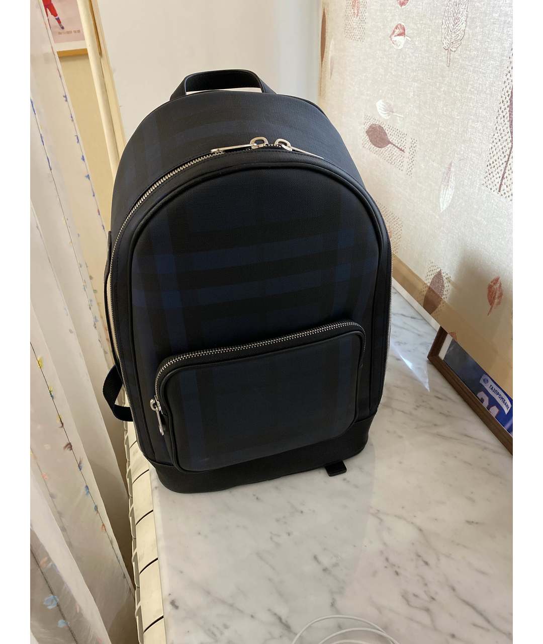 BURBERRY Темно-синий рюкзак из искусственной кожи, фото 5