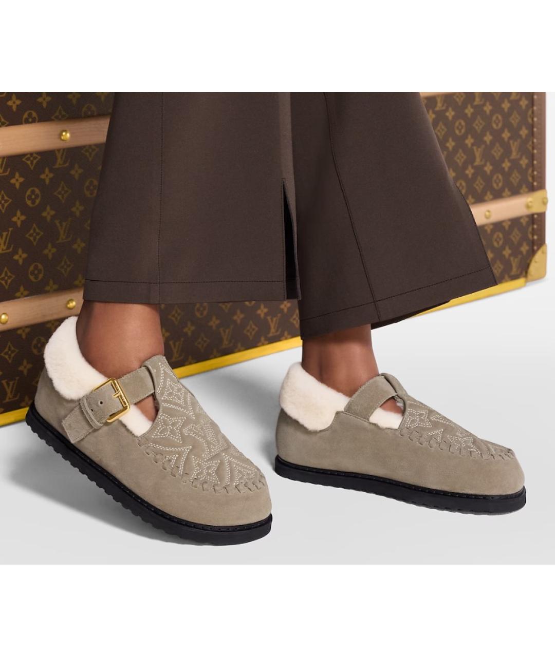 LOUIS VUITTON Серые замшевые лоферы, фото 4