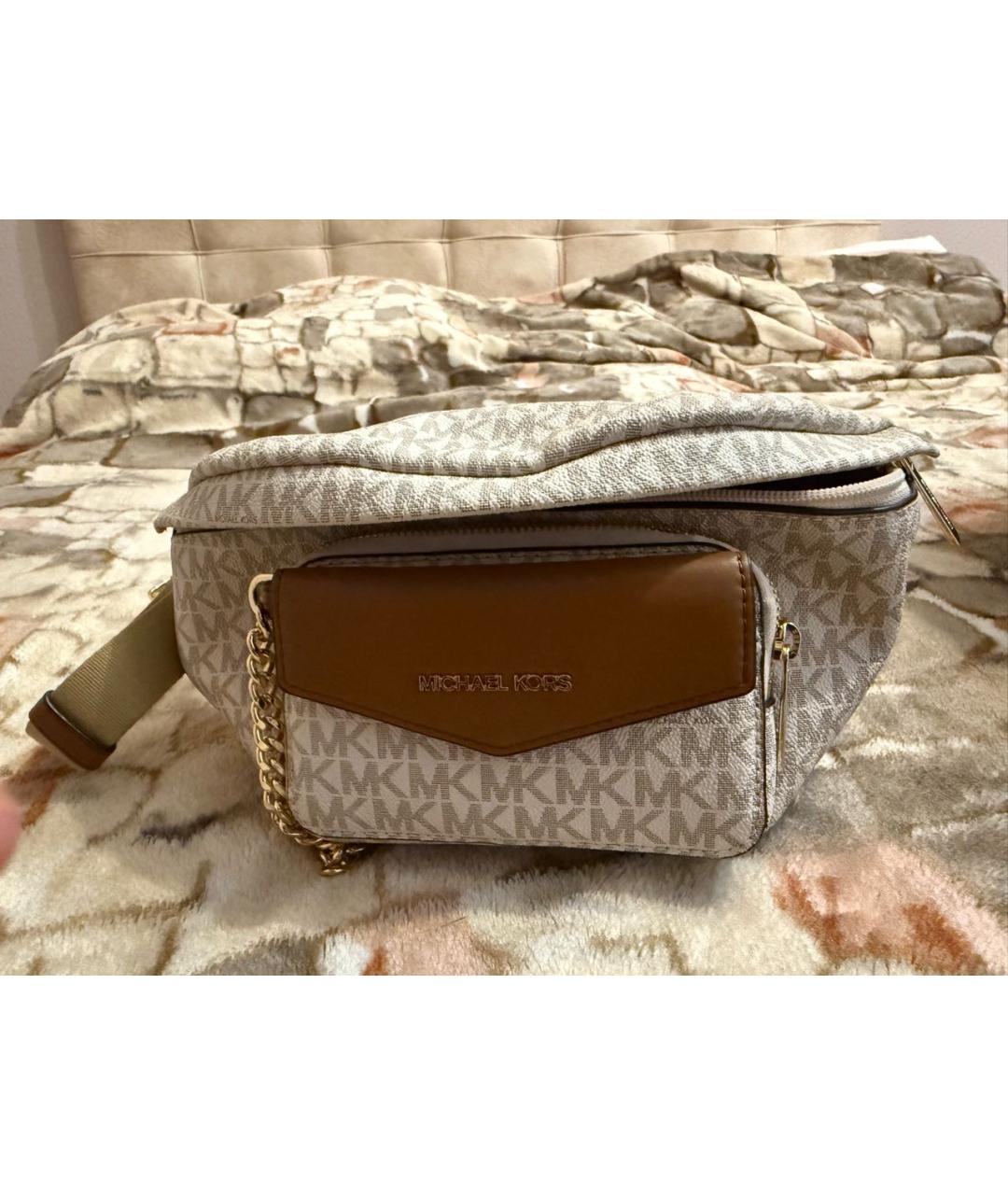 MICHAEL KORS Бежевая кожаная поясная сумка, фото 3