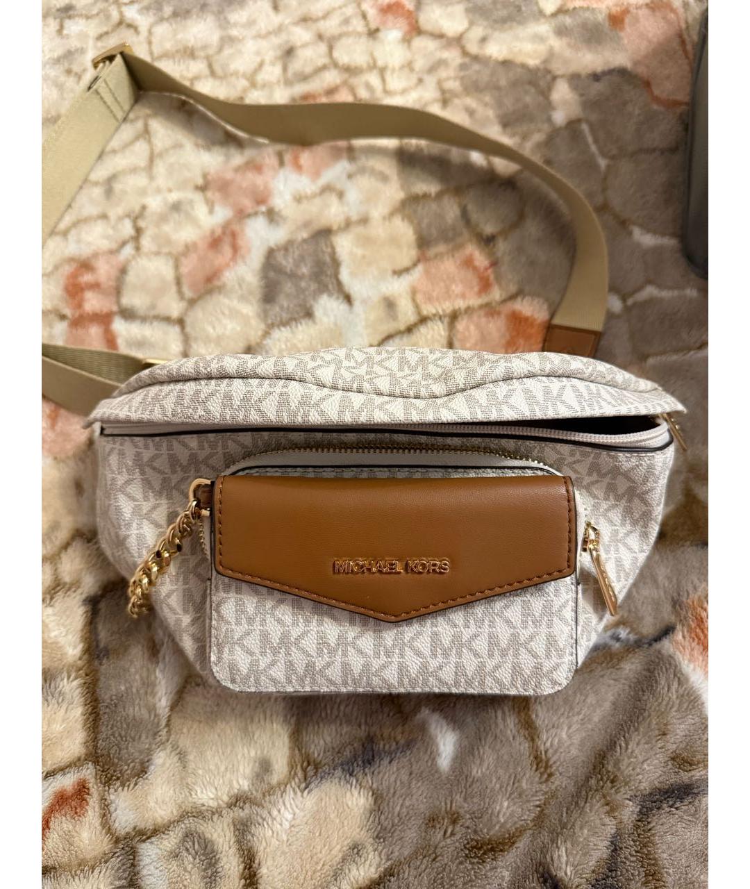 MICHAEL KORS Бежевая кожаная поясная сумка, фото 5